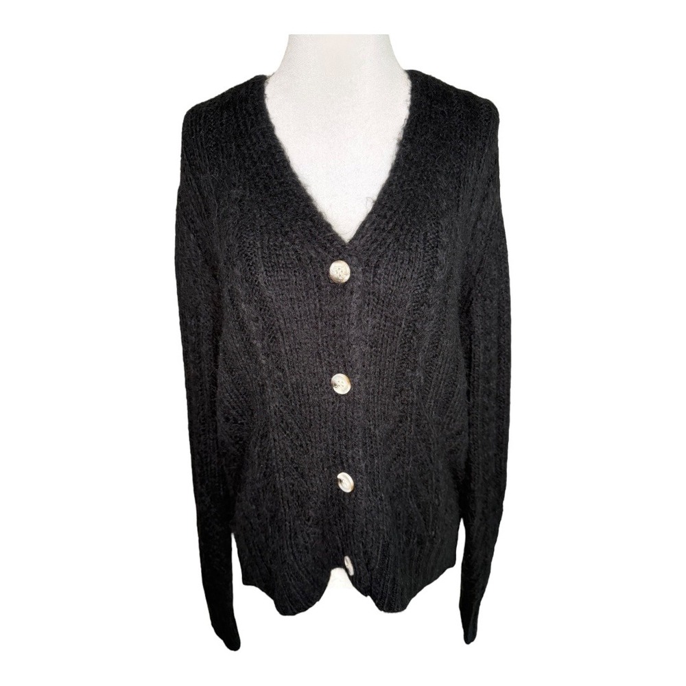 All‎ in Favor Knit Cardigan Sweater Button Front Cozy Black Medium NWT